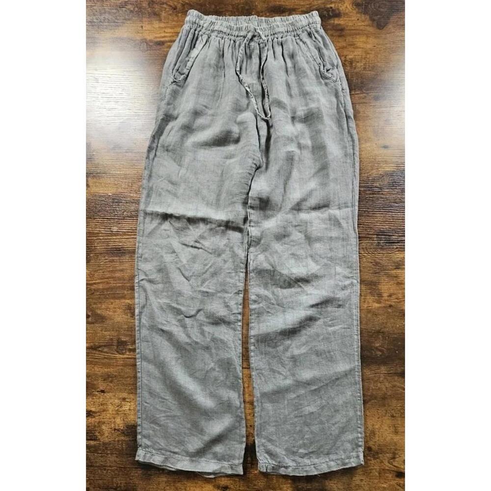 Tempo Paris 100% Gray Linen Pants Made In Italy Women's Medium